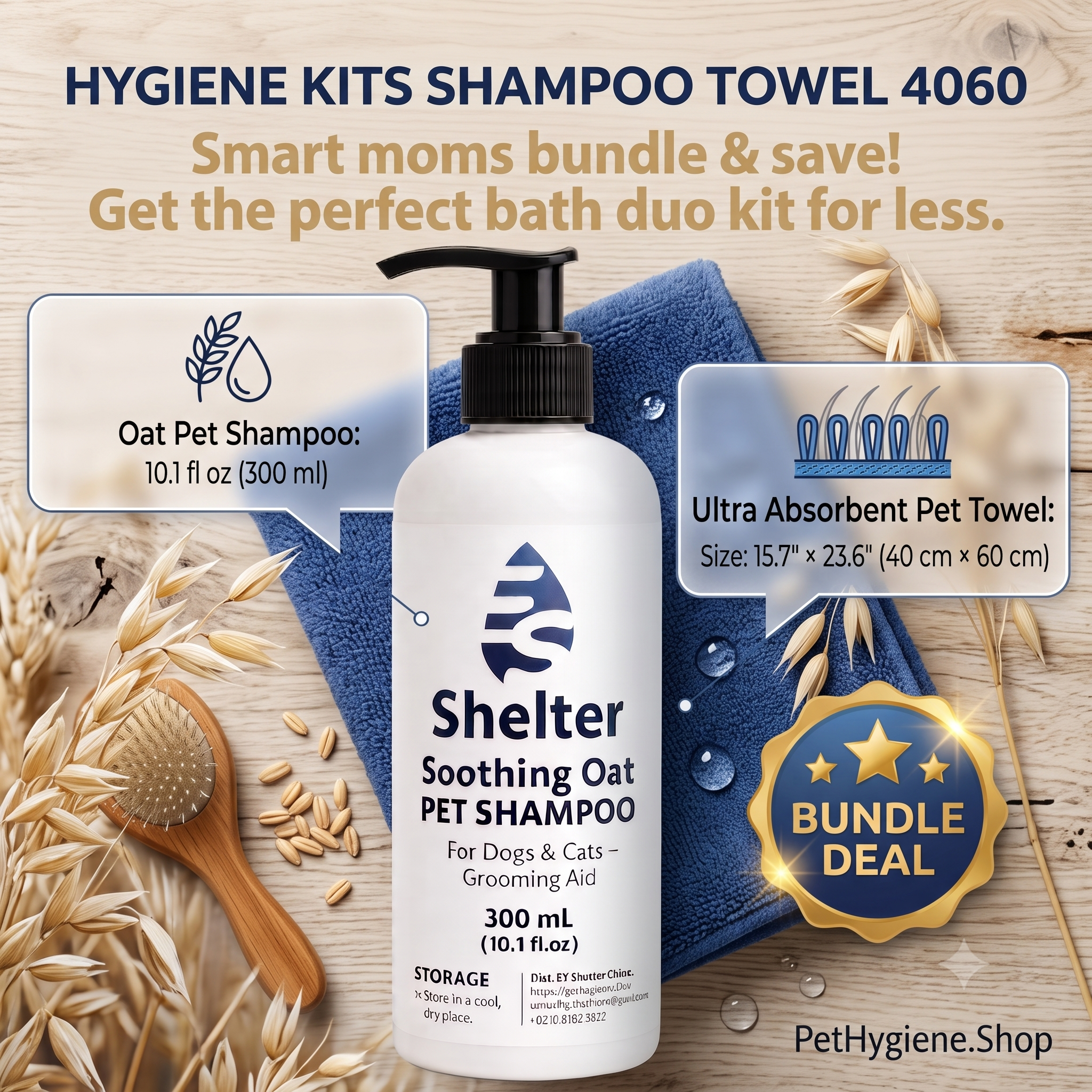 Bundle Pet Oat Shampoo & Bath Towel Set
